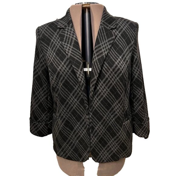 Kim Rogers. Sz 14. Black Gray. Open Front Lined Jacket. Poly/rayon/spandex AL - Picture 1 of 6